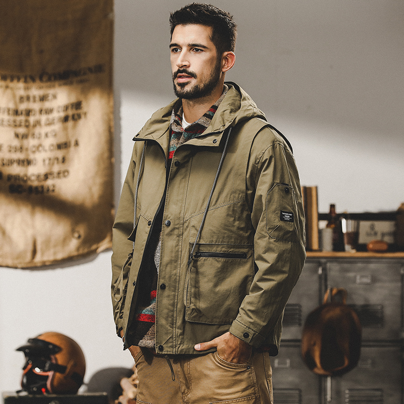 美式复古工装夹克男秋冬宽松潮牌冲锋衣户外通勤保暖加棉连帽外套