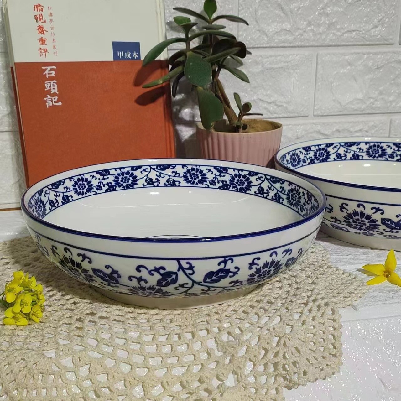 【宠粉福利】2只装10英寸中式青花瓷大汤碗家用大碗大号釉下彩复