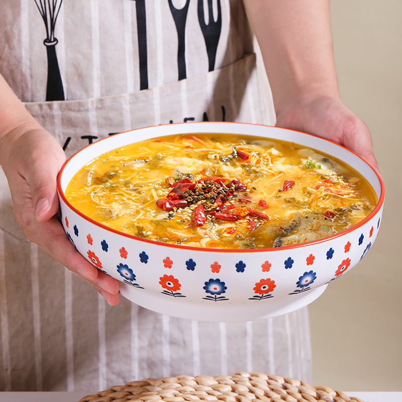 【主播心选】向阳花9英寸家用大汤碗餐具1只装釉下彩陶瓷加厚大碗