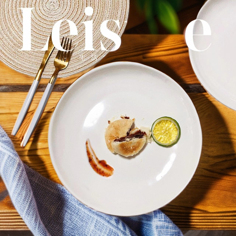 瓷县令【2只装】10英寸新莲花纯白酒店牛排盘甜品盘意面盘圆形西餐