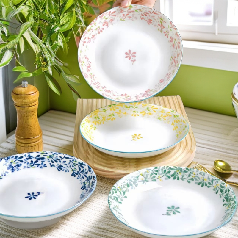 【6只装】8英寸四季繁花加厚创意陶瓷菜盘小清新防烫菜盘蒸菜家用