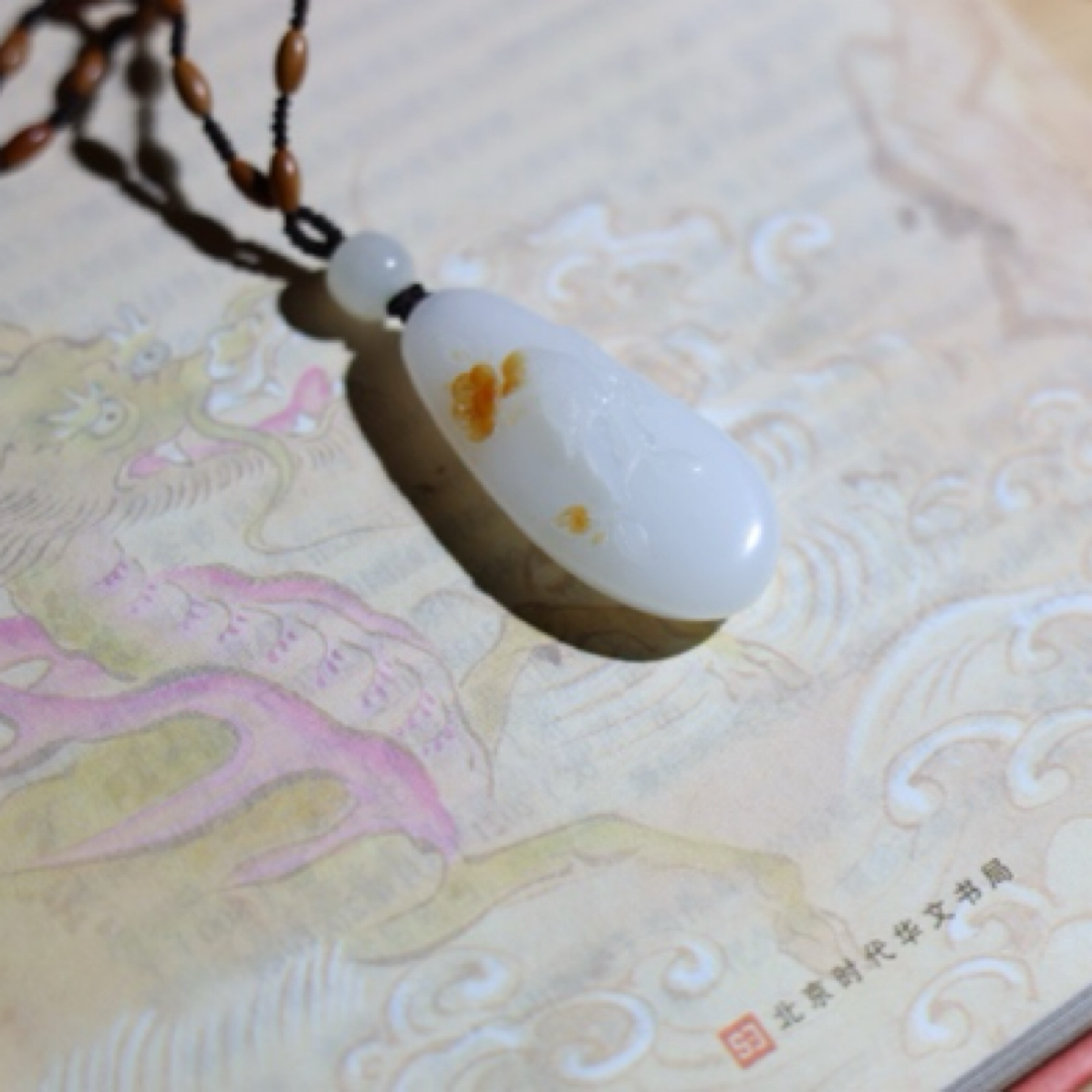 和田玉花鸟件挂件喜上眉梢41×19×10mm一级白细度过灯吊坠简约手工