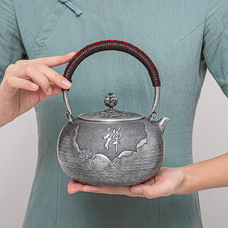 归银堂足银999禅字烧水壶大容量茶壶高端茶壶茶具GS-FCH200801