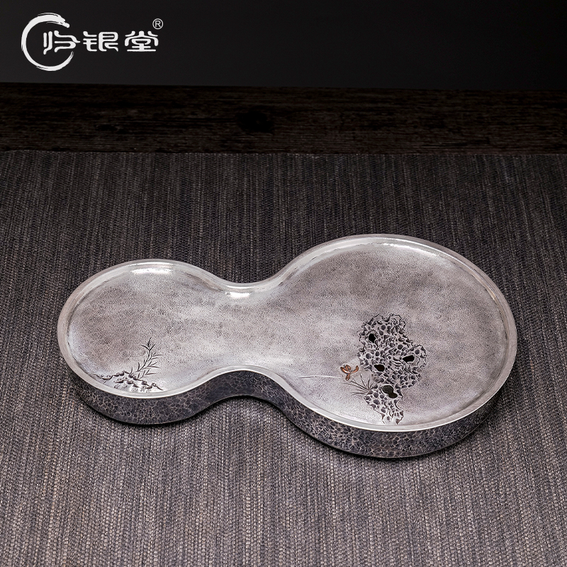 归银堂足银999葫芦茶盘手工干泡台茶道配件茶海茶具GS-YCP210701