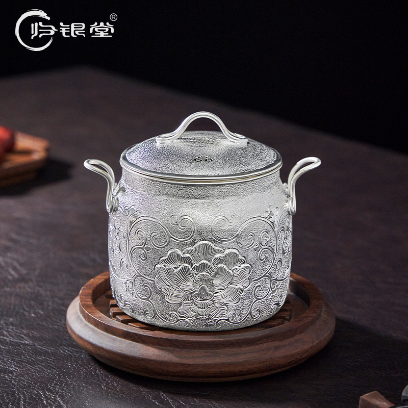归银堂足银999银汤锅牡丹银炖盅炖银耳双耳加厚炖锅GS-ZYDG230801