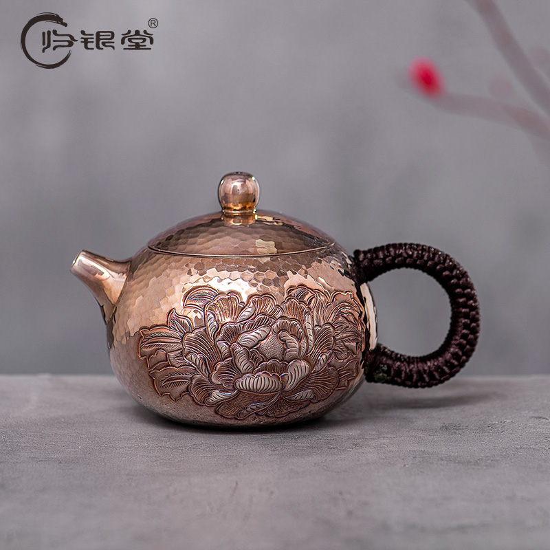 归银堂足银999亮咖牡丹泡茶壶西施壶手工茶壶茶具GS-HCH200604