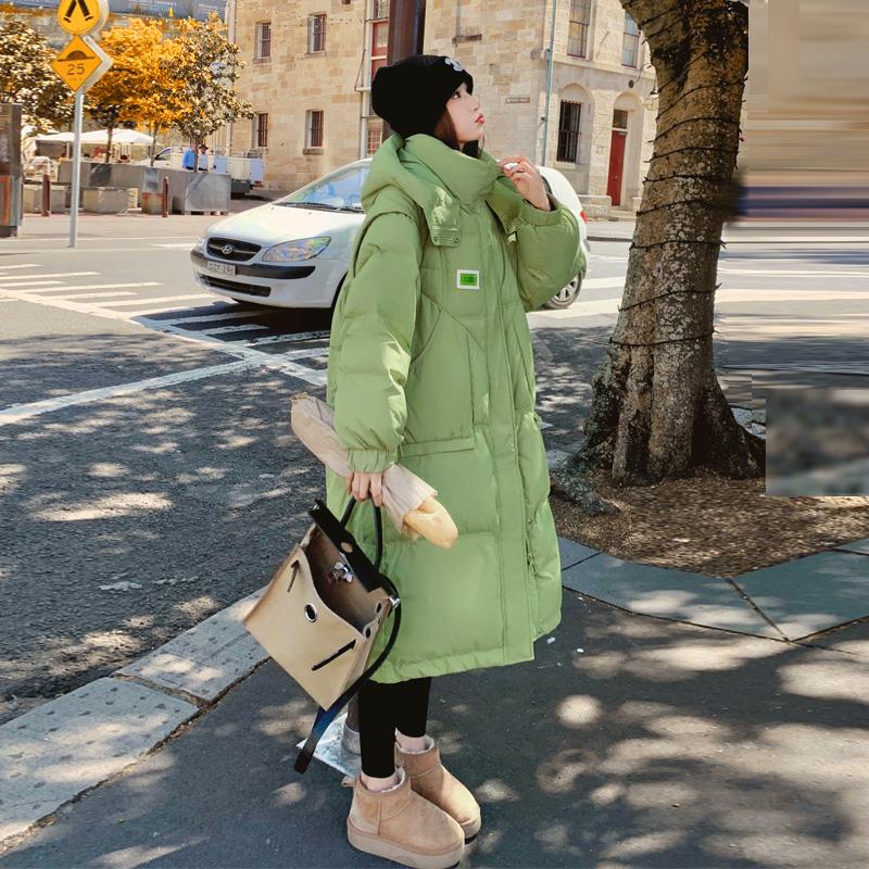 贴标棉服外套女2023冬季新款高级感超好看韩版温柔风过膝长款棉衣