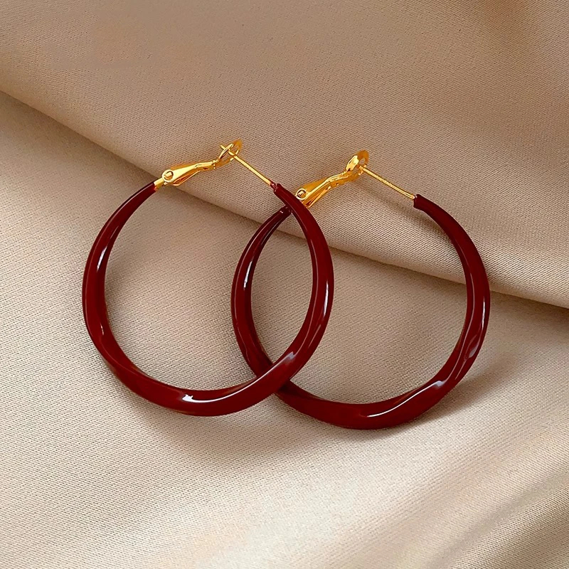 铜合金耳饰 港风安可拉红色耳环女秋冬气质百搭耳圈复古小众耳饰 