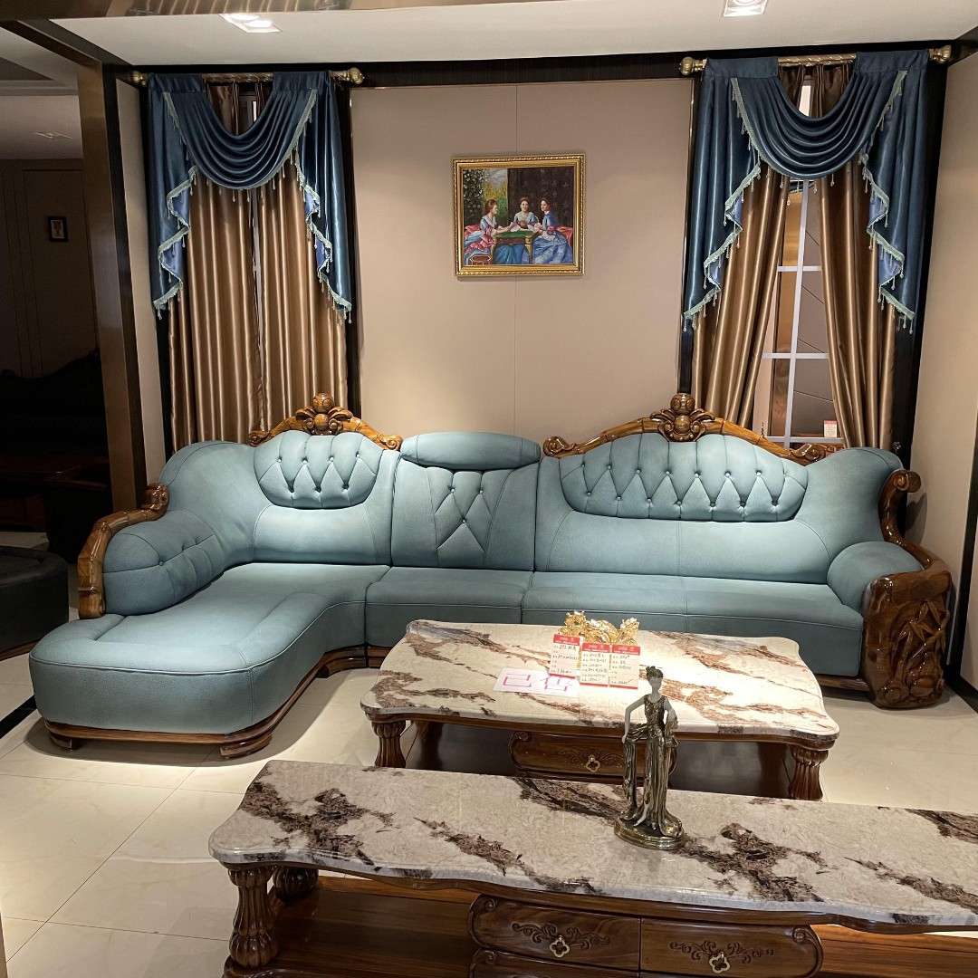 家具895乌金木加厚头层牛皮沙发富贵竹雕花391-102*132妃206