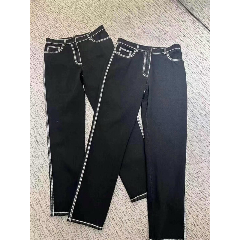【LL】【DL】香家新款黑色白线牛仔裤