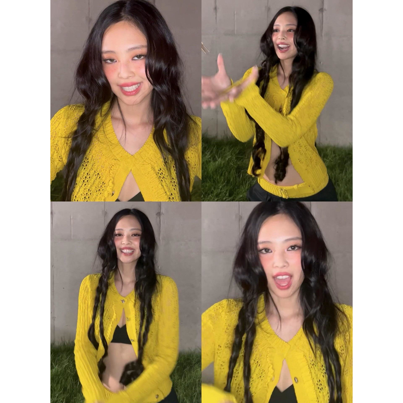 【LL】香家新款花边拼接圆领针织开衫