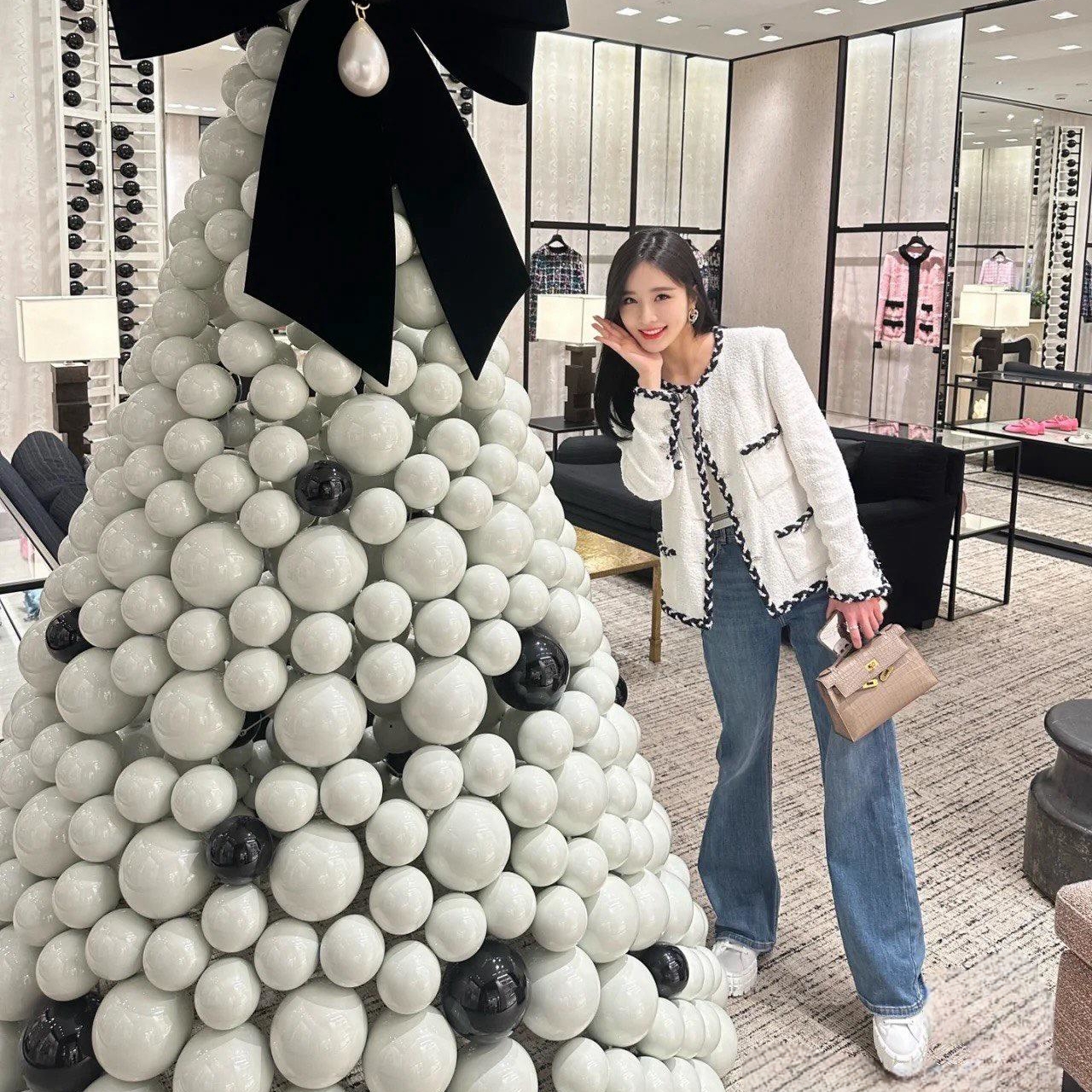 【LL】【im】香家白钻粗花呢麻花织带外套