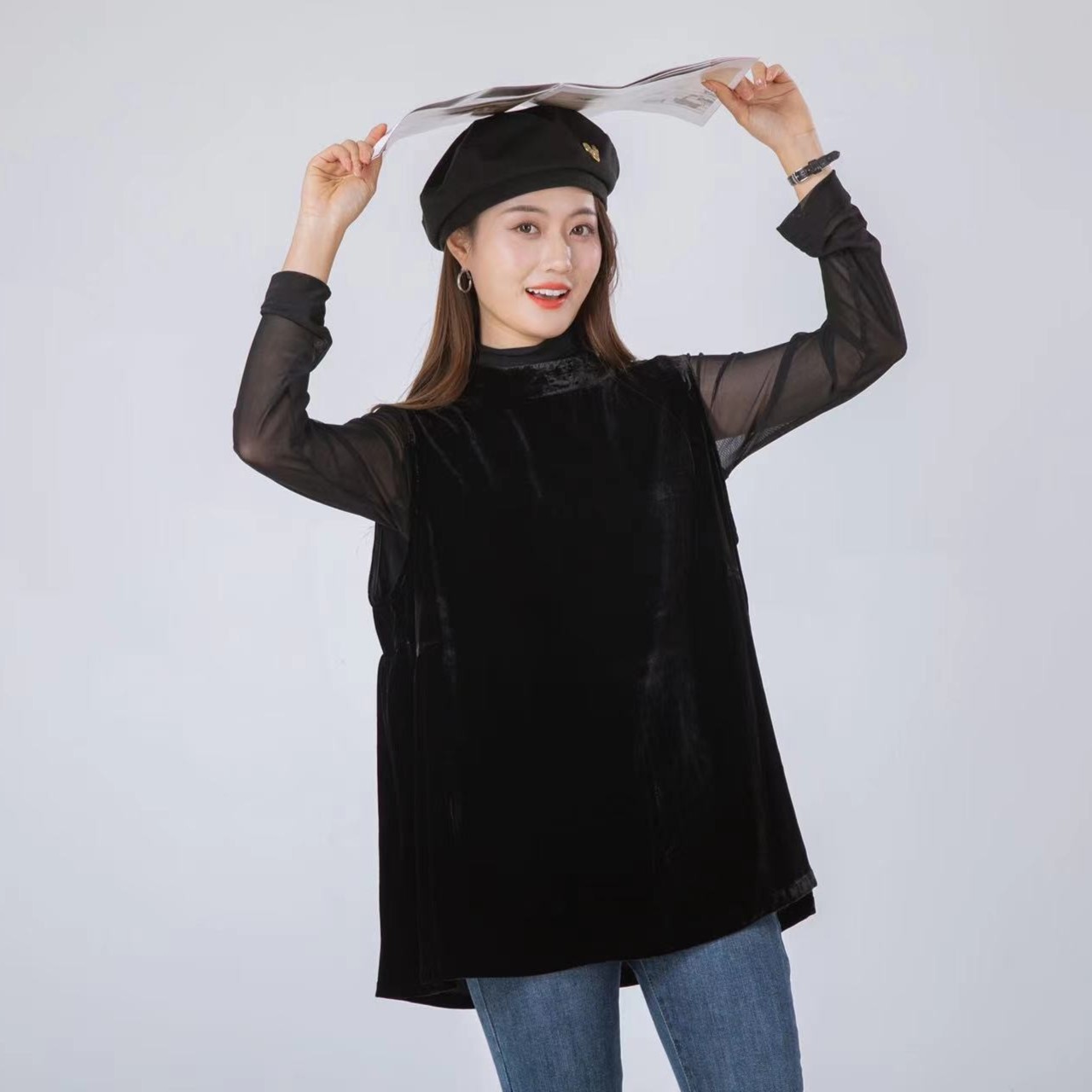 《短款·无双》法式真丝丝绒圆领宽松简约桑蚕丝背心套头马甲女上衣