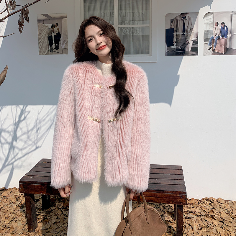 皮毛一体粉色马海毛【现货】199-17532--