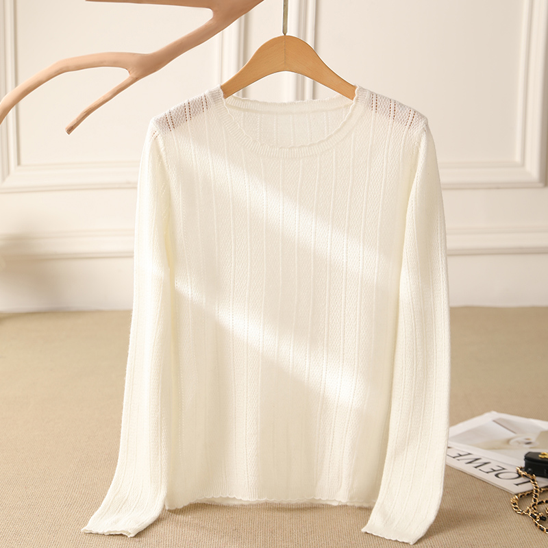 秋冬季35%羊绒简约休闲百搭时尚12针花瓣领圆领长袖羊绒衫