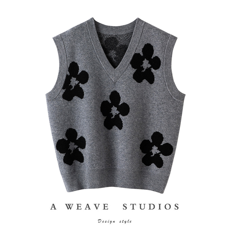 女士无袖背心冬新款宽松显瘦V领羊绒马甲女韩版外穿纯色针织毛衣