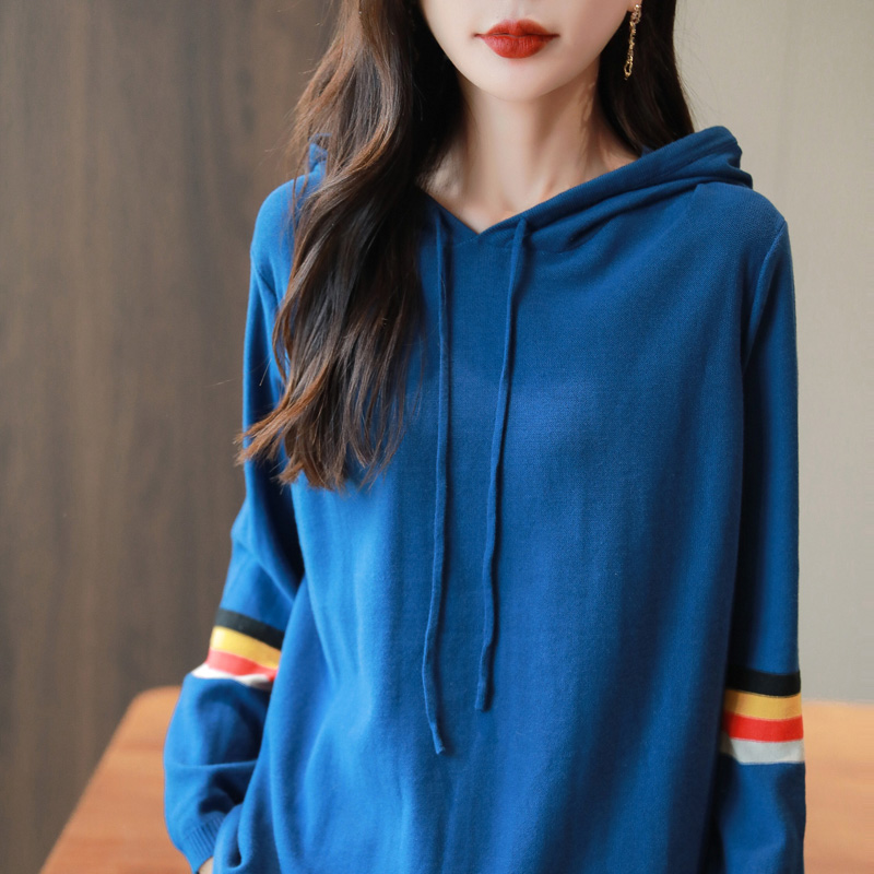 女士秋简约精梳纯棉帽衫柔软舒适