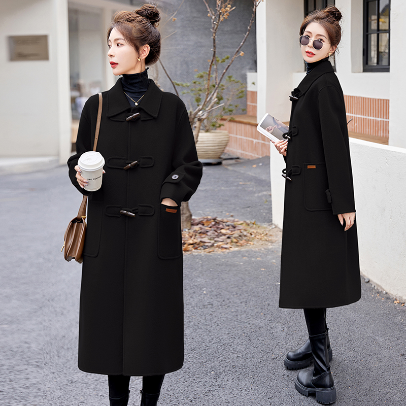 年货大红色喜庆双面羊毛大衣冬季黑色新款女装显瘦洋气中长款秋冬