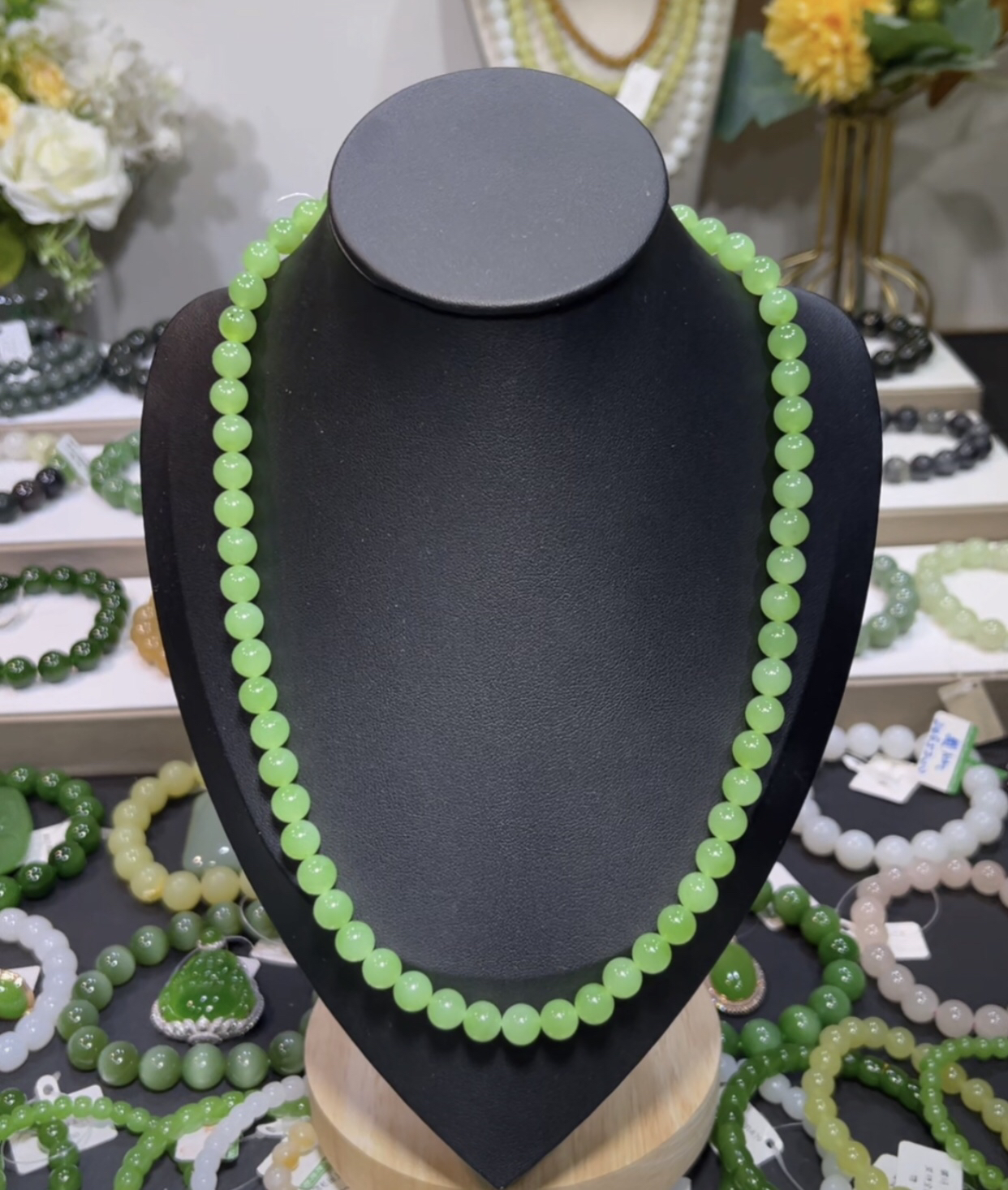 漏！！俄料碧玉和田玉乌兰海苹果绿项链妈妈链8mm