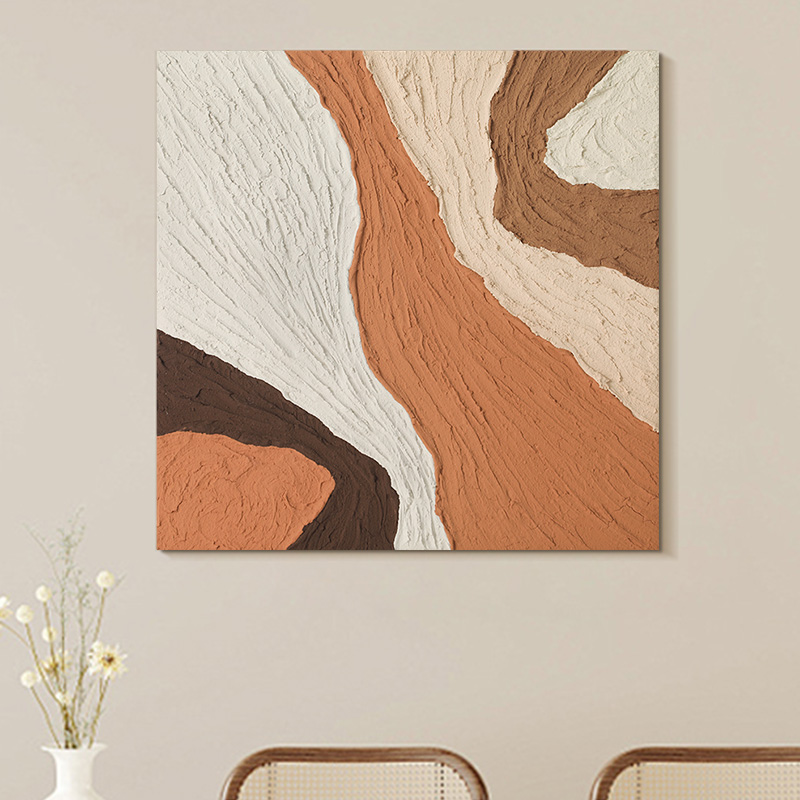 忒派极简抽象厚肌理油画《韶华》现代餐厅挂画卧室装饰画桌面摆台画