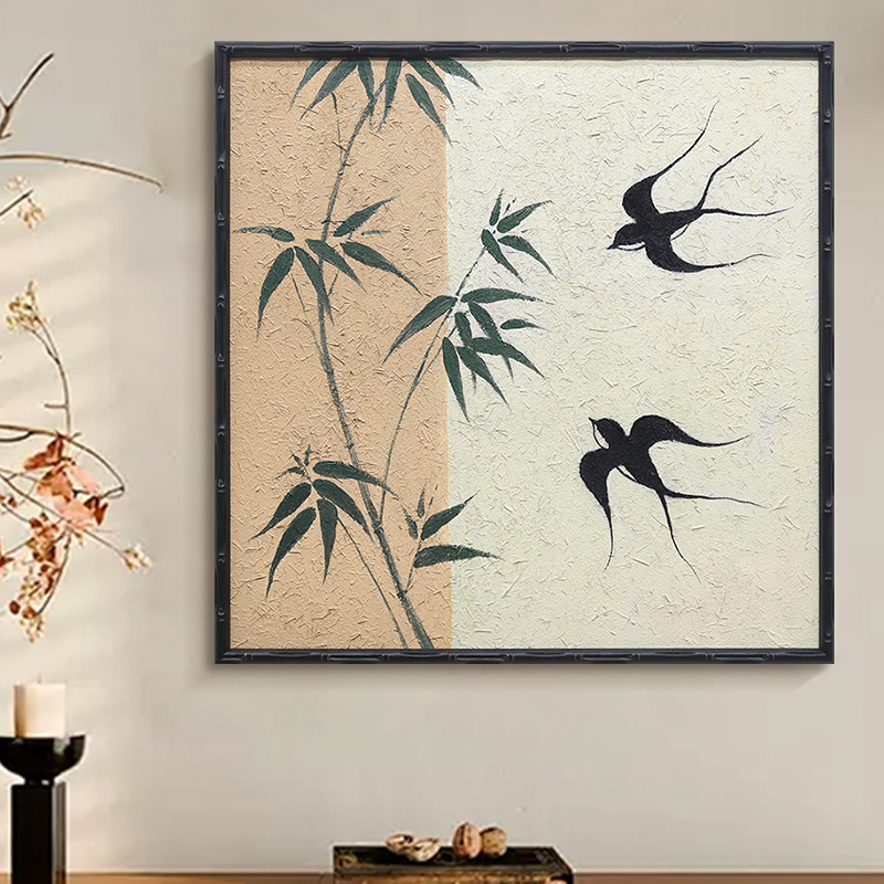 忒派《燕柳》轻法式中国风禅意餐厅装饰画中古风斗柜摆画好寓意油画