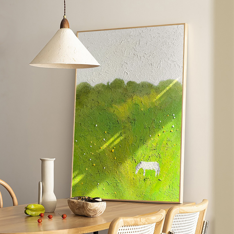 忒派草原风景治愈系手绘油画《夏蔓》原木奶油风客厅挂画餐厅艺术画