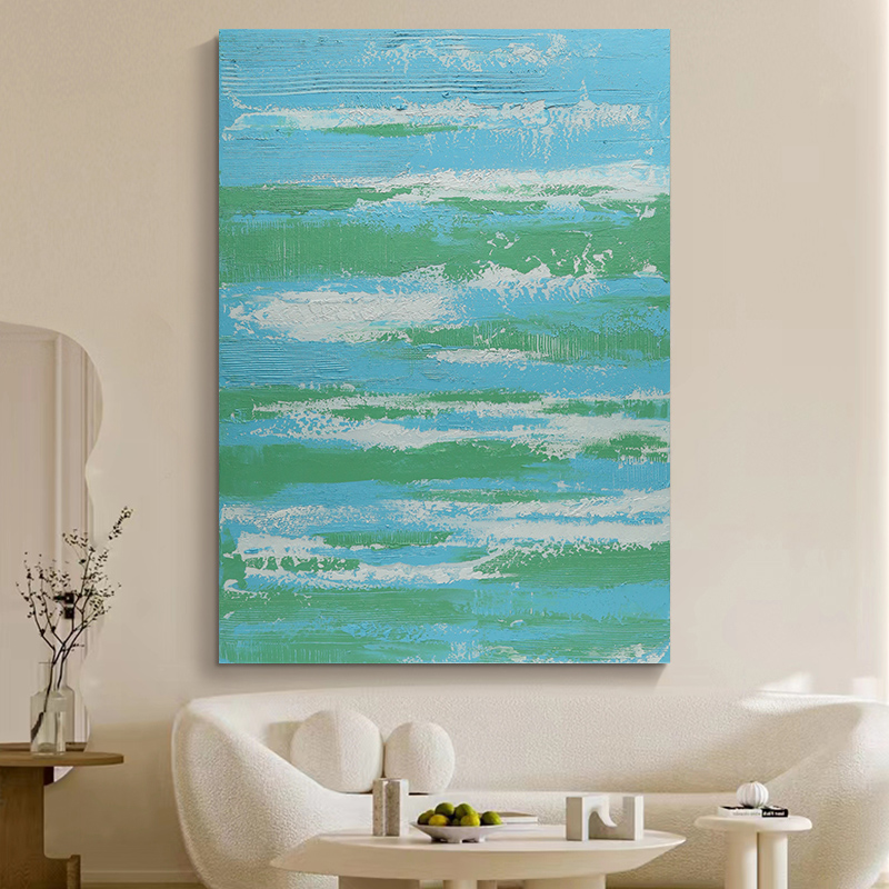 忒派治愈清新风景《云影湖光》奶油风客厅装饰画休闲区抽象艺术挂画