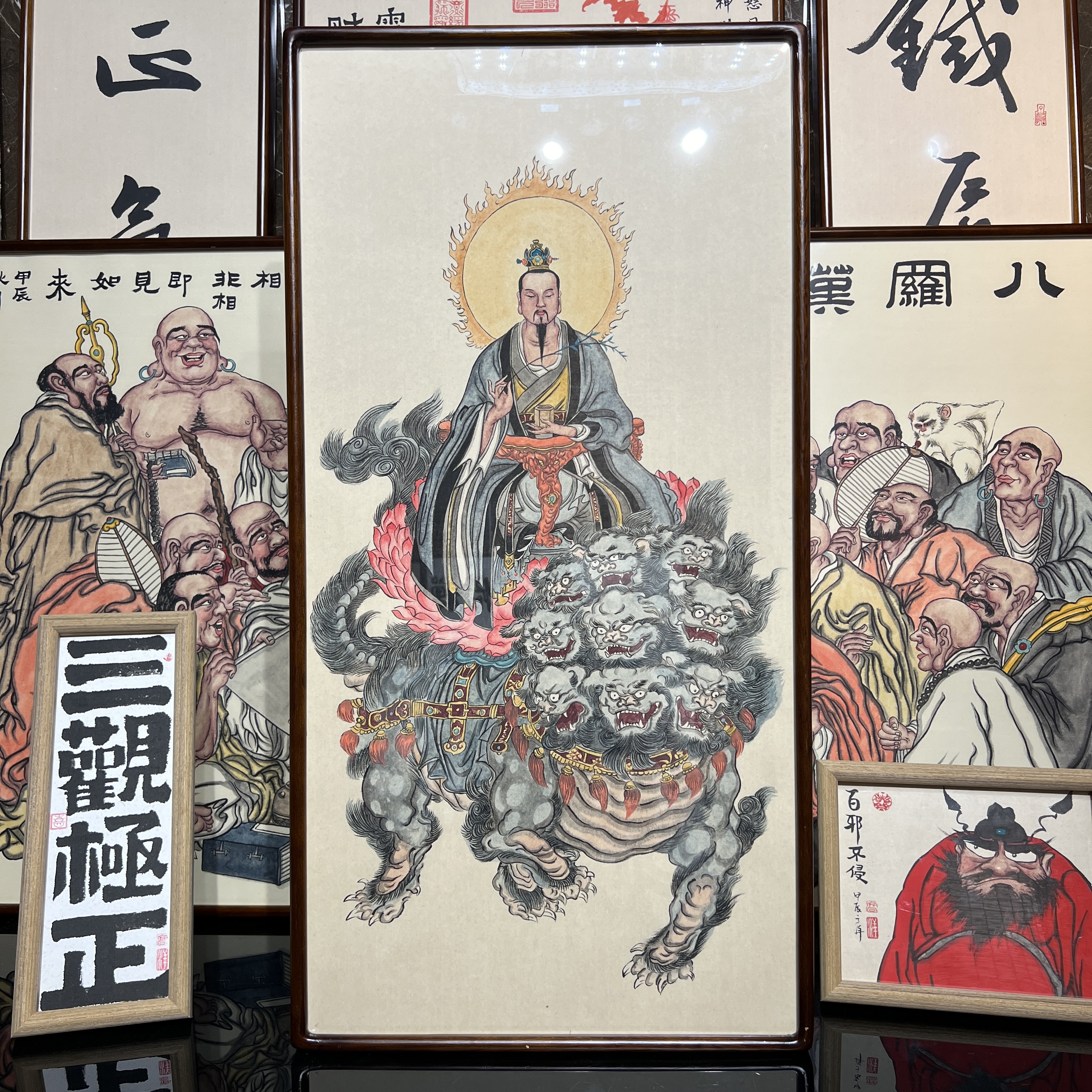 纯手绘国画正品原稿太乙救苦天尊图茶室客厅办公室挂画实木框