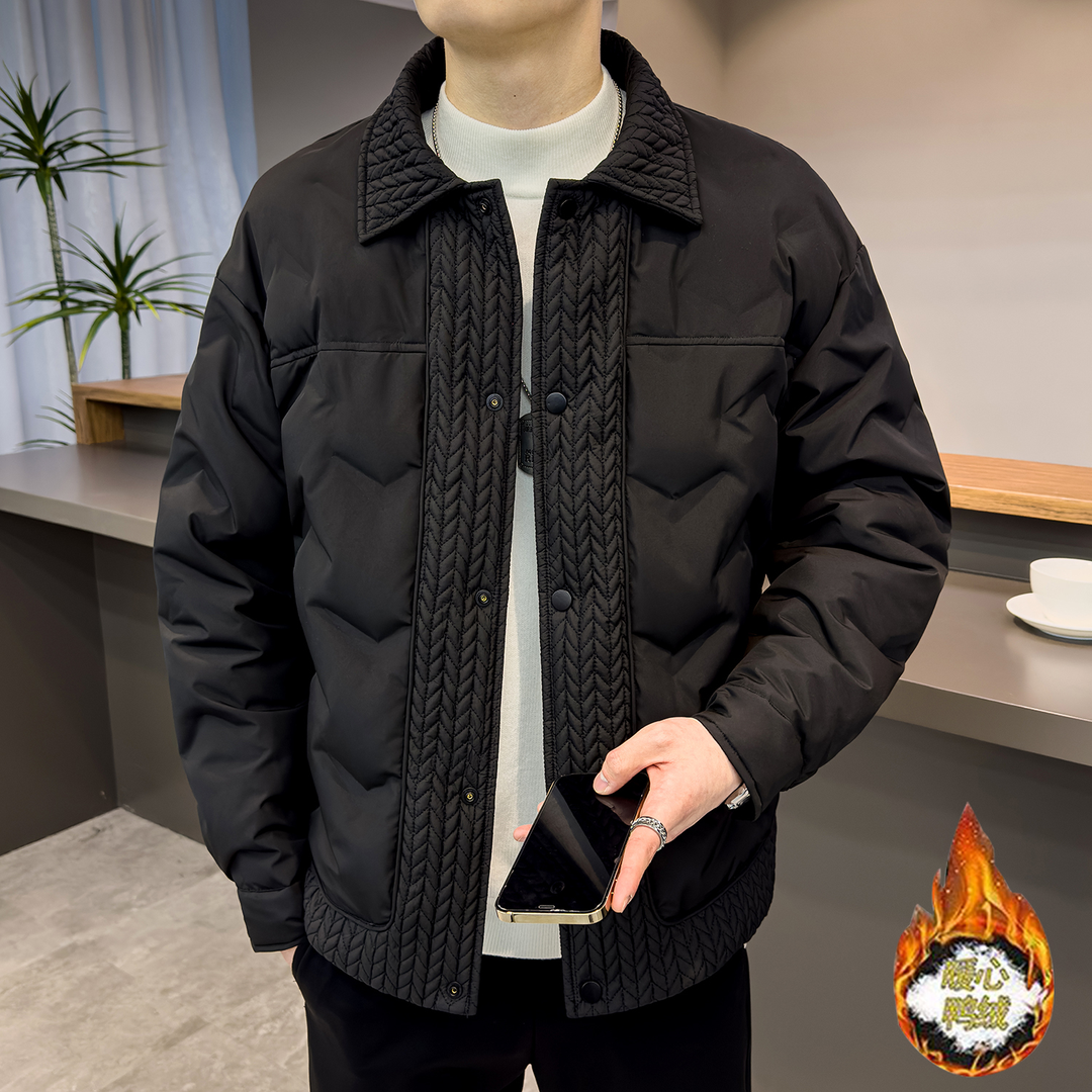 羽绒服男士2023冬翻领麦穗帅气拼接鸭绒时尚保暖宽松冬季羽绒外套