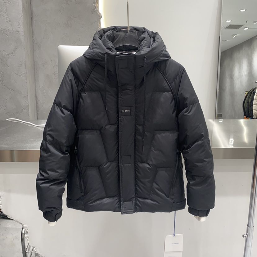 男士冬季新款连帽加厚工装纯色羽绒服流行百搭修身韩版外穿上衣款