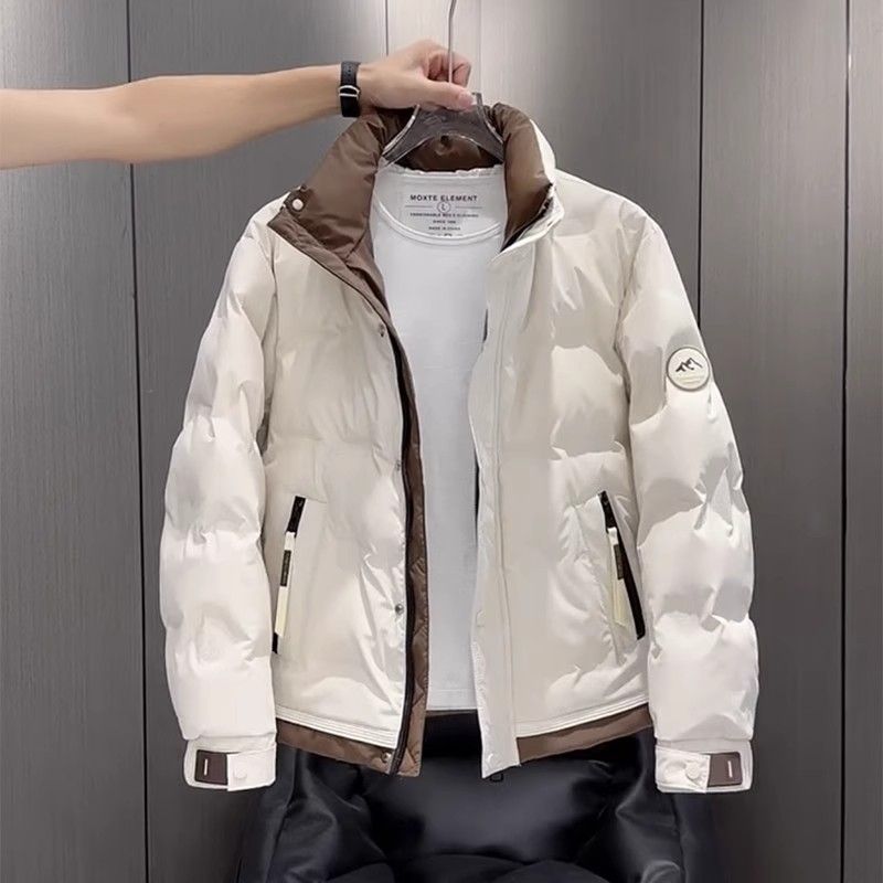 冬季新款立领羽绒服男士2024拼色加厚保暖短款大码休闲白鸭绒外套