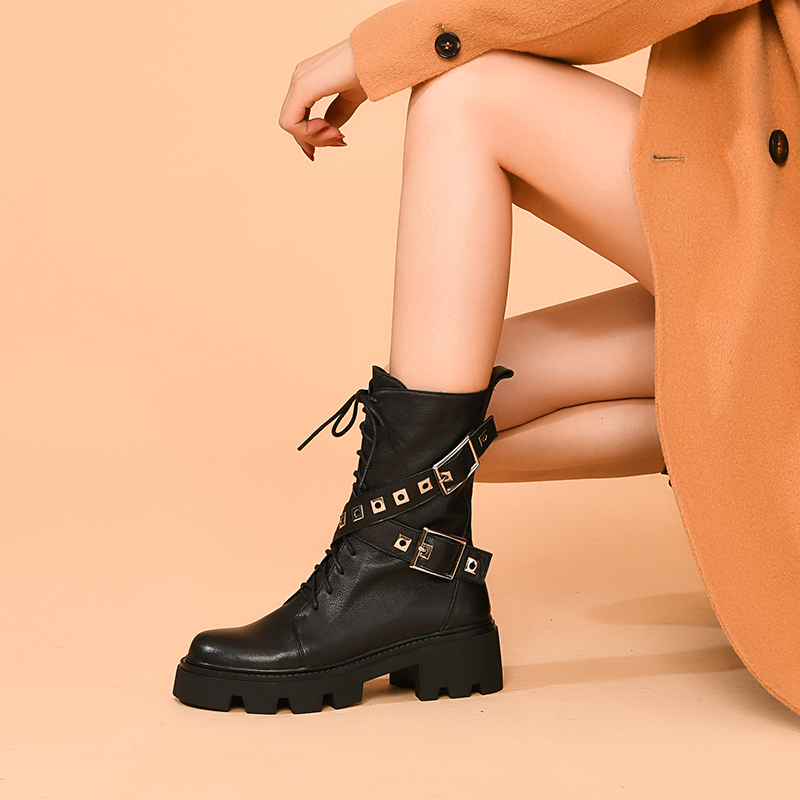 【轶诗妮】2025秋季新款女靴中筒靴机车靴厚底马丁靴女鞋英伦风短靴