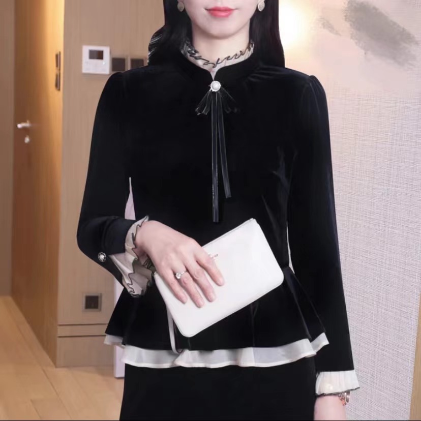 448女式时尚气质丝绒上衣
