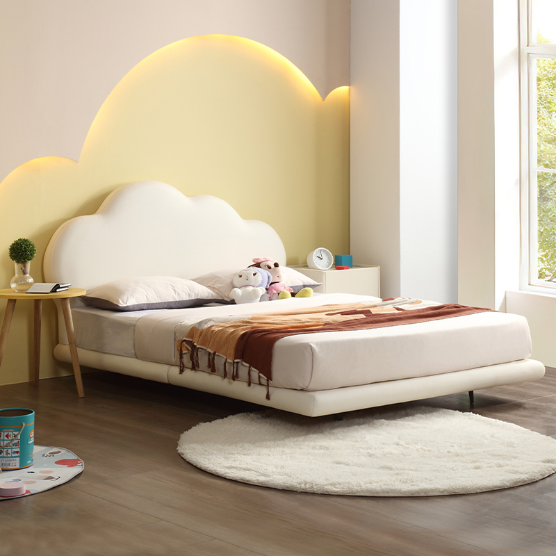 儿童床女孩公主床实木奶油风悬浮床云朵床简约儿童家具