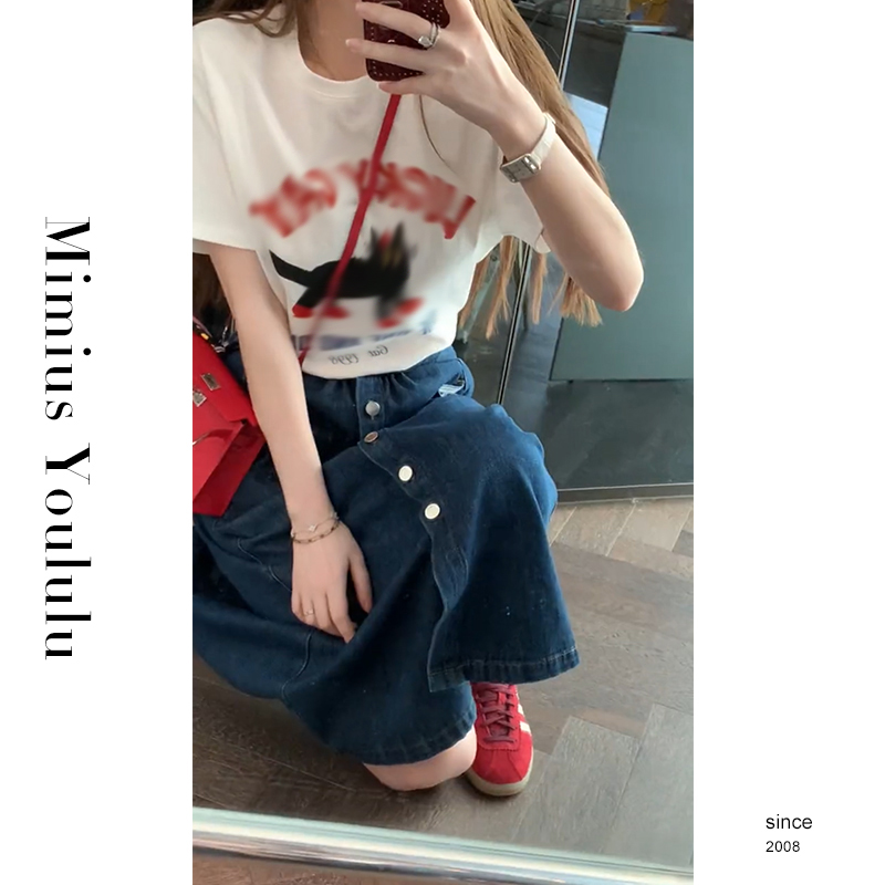 【mimius】&游鹿鹿【一只喵】清凉卡通印花图案T恤 汉服F03401