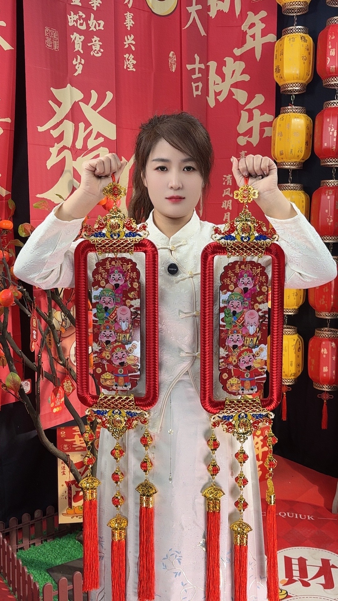 2025新款圆形版暴富五路财神挂件中国结装饰画八方来财丝线边框