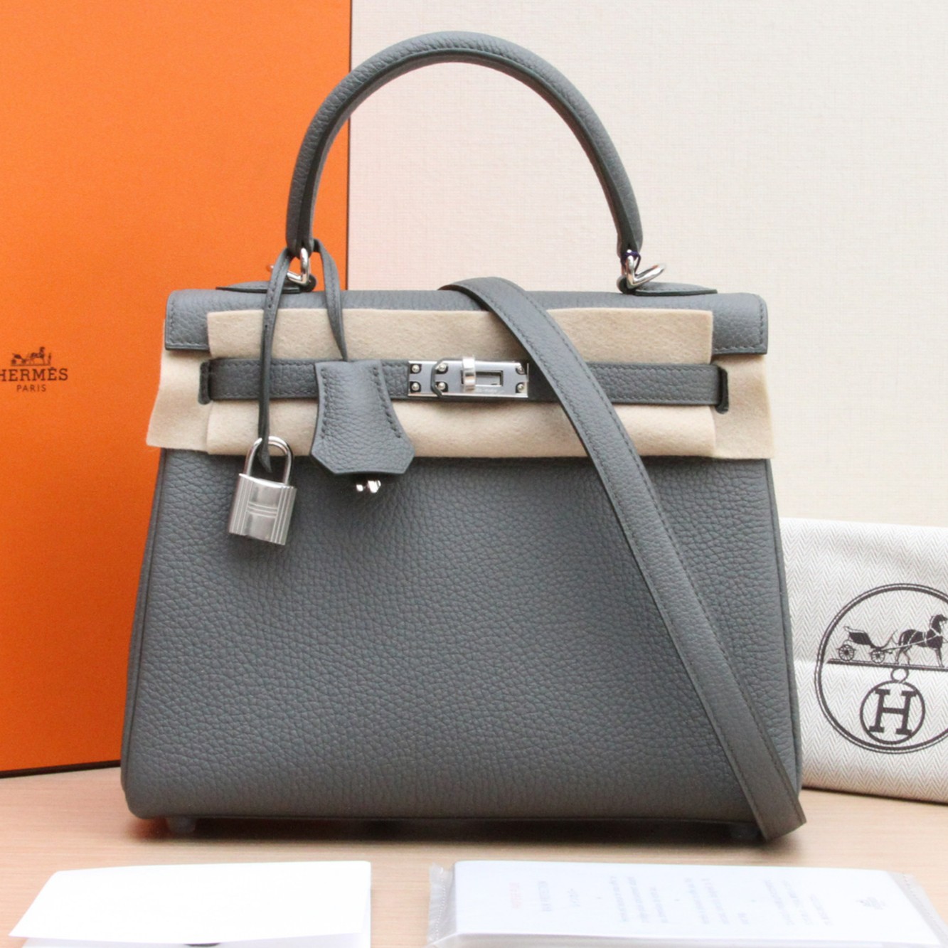 全新未使用  拆单小花6枫 Birkin 25 63杏仁绿 Togo皮 B刻 银扣包