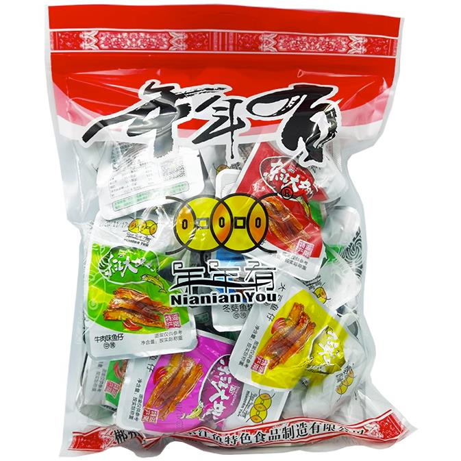 湖南郴州特产年年有东江大坝鱼香辣小鱼仔鱼块零食清水鱼500g下酒