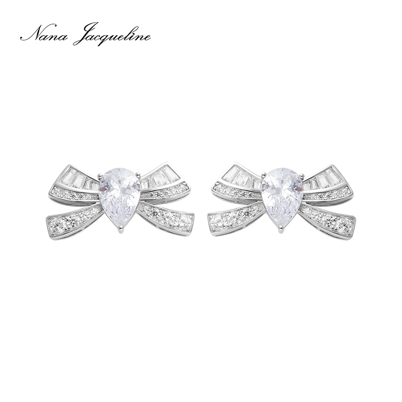 925银合成锆石耳饰 NanaJacqueline蝴蝶结耳钉&戒指&项链