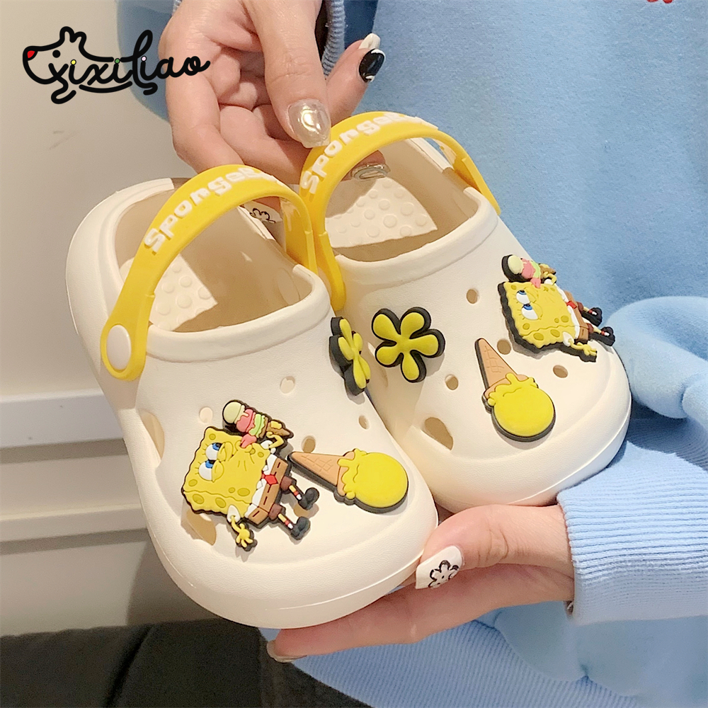 细细条 正版海绵宝宝派大星儿童洞洞鞋夏男童女童防滑两穿沙滩鞋