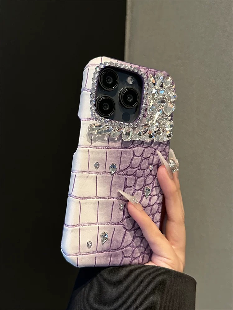 渐变紫鳄鱼纹适用iPhone16promax手机壳14名媛风13防摔12高级感15