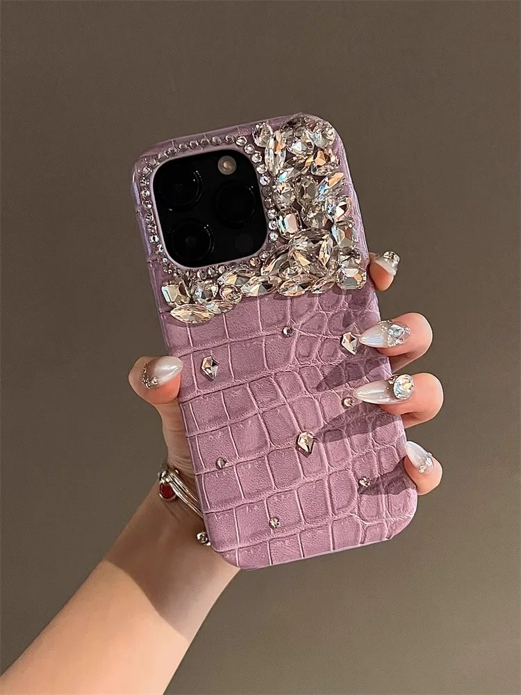 网红鳄鱼纹适用iPhone16promax手机壳14高级感13闪钻12名媛风11女