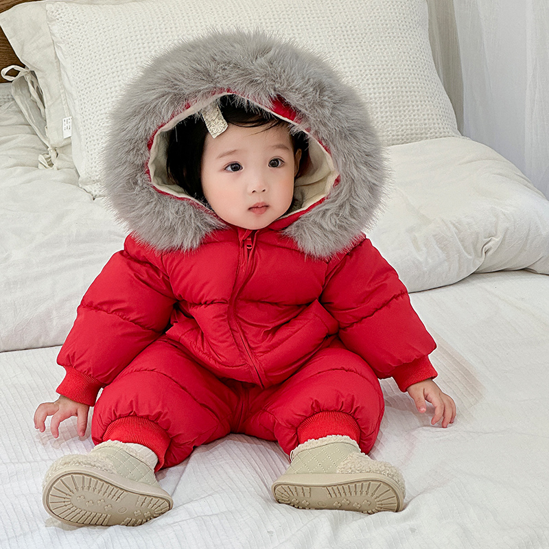 宝宝连体棉服男女童新生儿外出服爬服婴儿哈衣冬季加绒加厚棉服