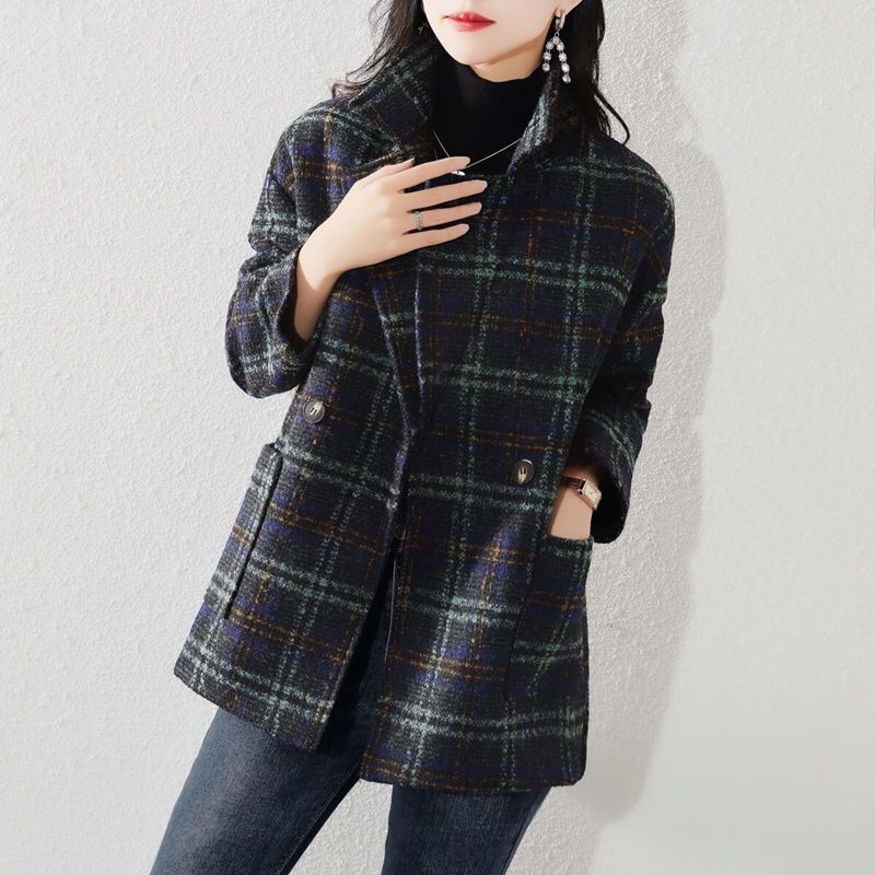 羊毛加棉/不高档毛呢外套女2024秋冬季新款韩版宽松西装呢子大衣