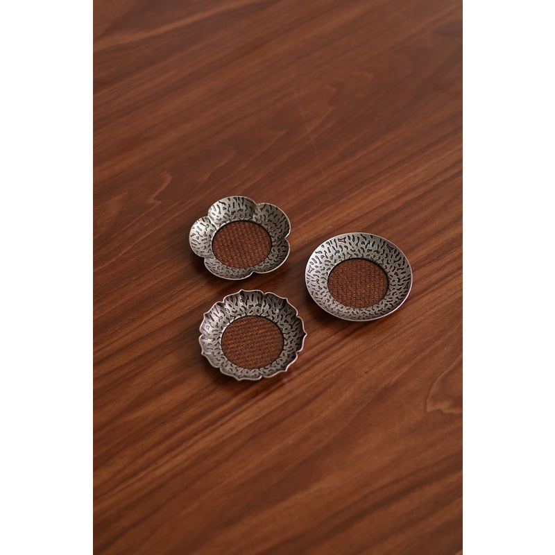 喜物 合金席面竹编杯垫隔热垫复古茶托高级感防烫茶道茶具配件