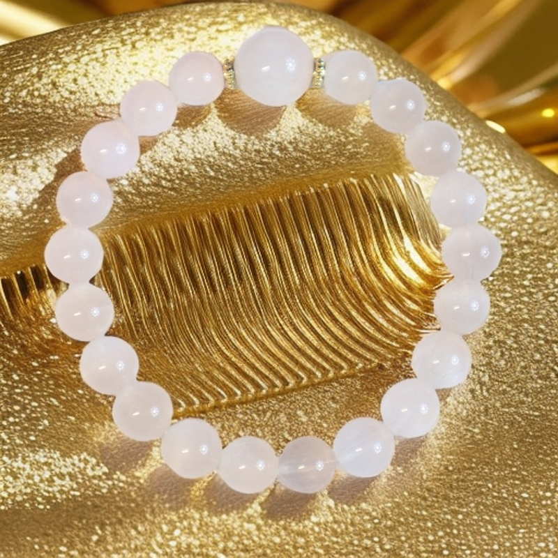 天然巴西白兔毛婚纱白拉丝透体猫眼单圈手串多样性发货轻奢百搭女