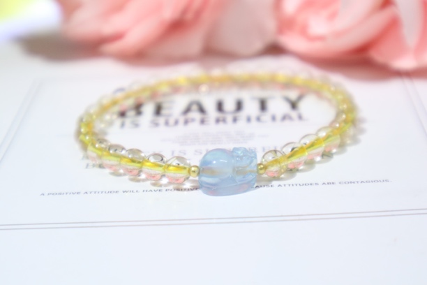 天然金发晶5.4mm搭配海蓝宝貔貅单圈手串多样性发货