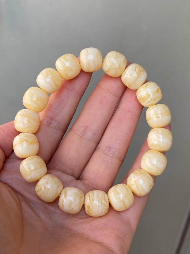 13mm24.54同料虎皮纹白蜜老型手串、精工细作，天然保真，文玩盘串