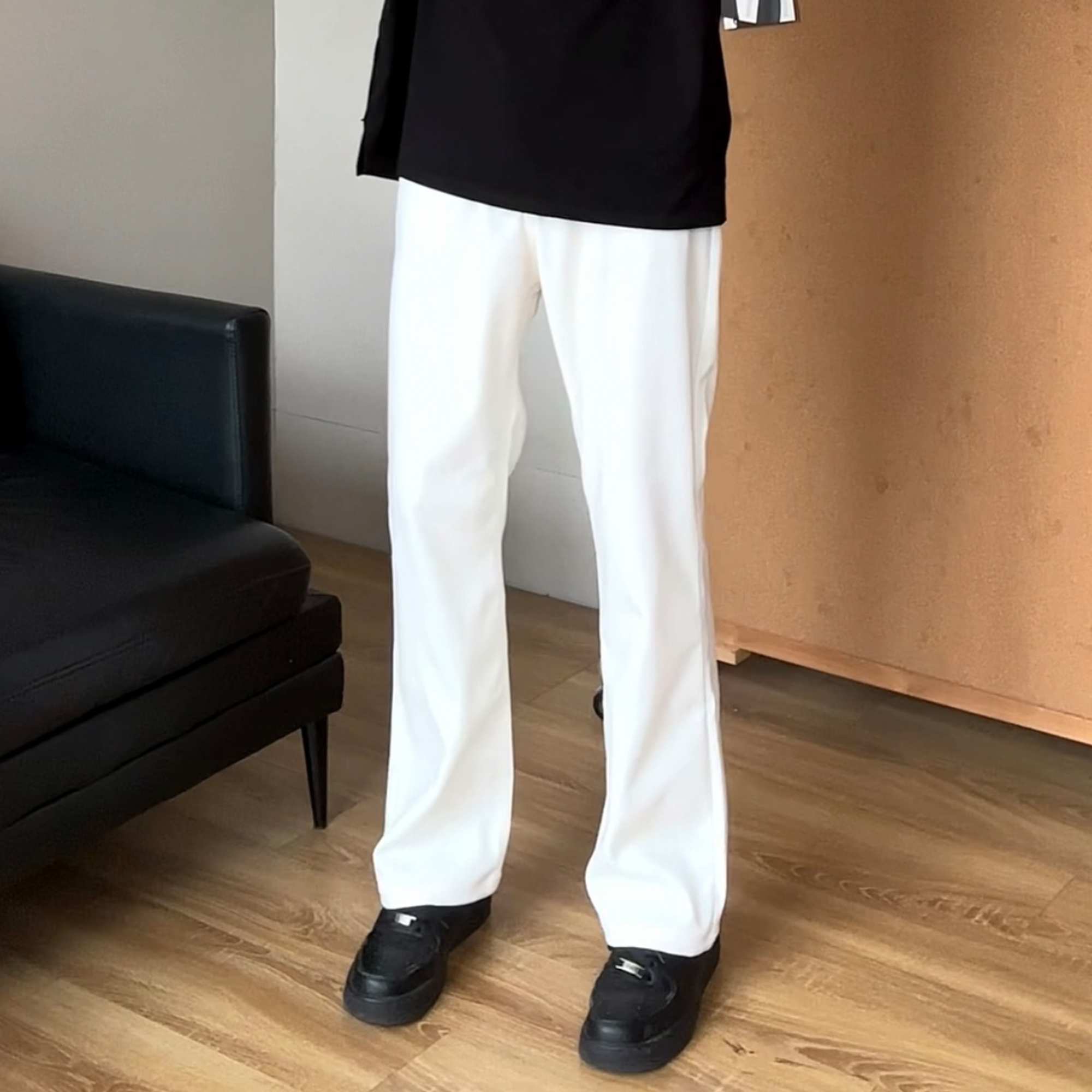 美式高级感微喇叭白色西裤男春秋季直筒宽松高街休闲西装长裤子潮