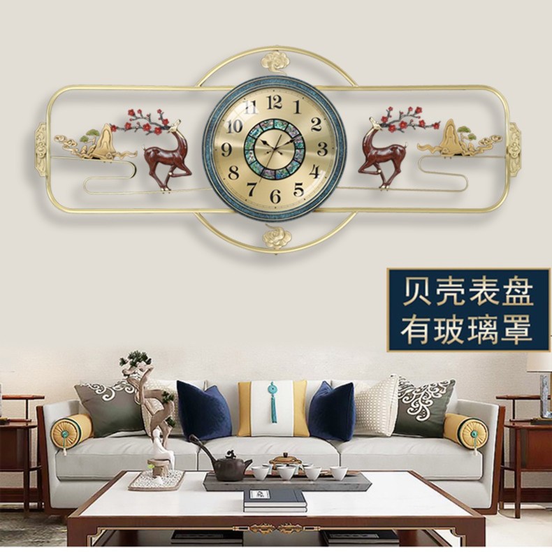 新中式黄铜挂钟客厅装饰挂钟家用轻奢长方形创意中国风时尚钟表